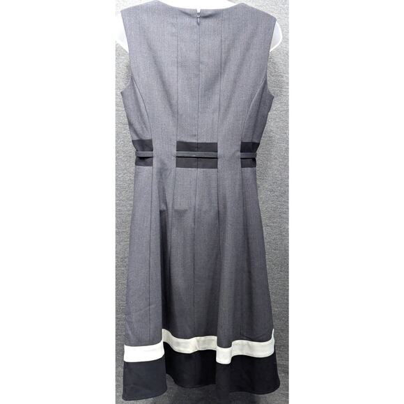 CALVIN KLEIN Dress - Gray, Belted, Midi, Sleeveless, Zip Back, A-Line, Size 6 - Picture 4 of 6